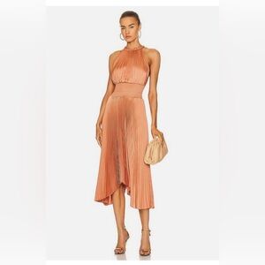 A.L.C. Pleated Halter High-Low Dress in Coral